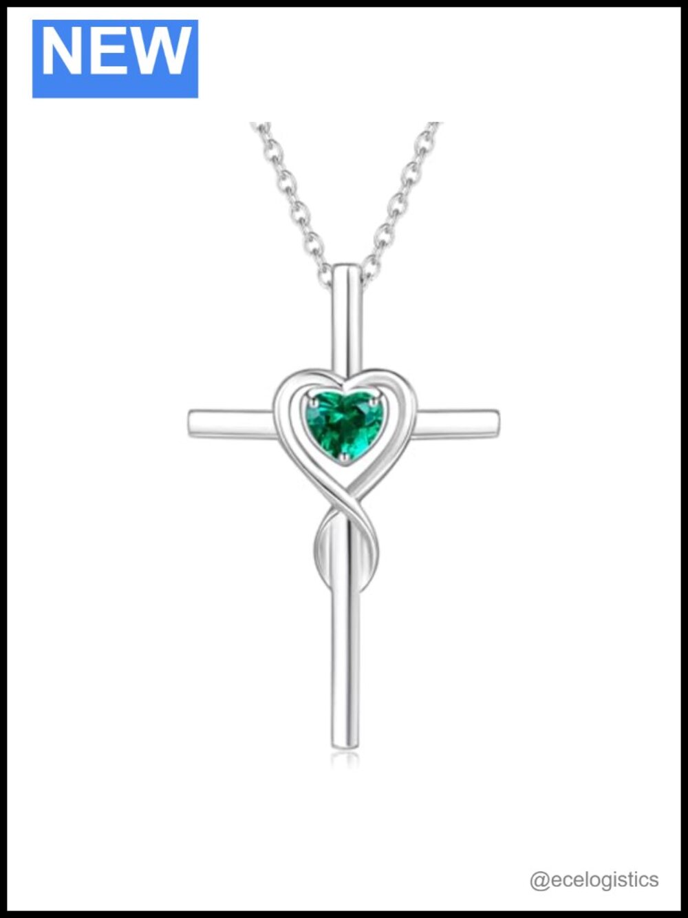 FANCIME 925 Sterling Silver May Birthstone Cross Pendant Necklace 16+2"